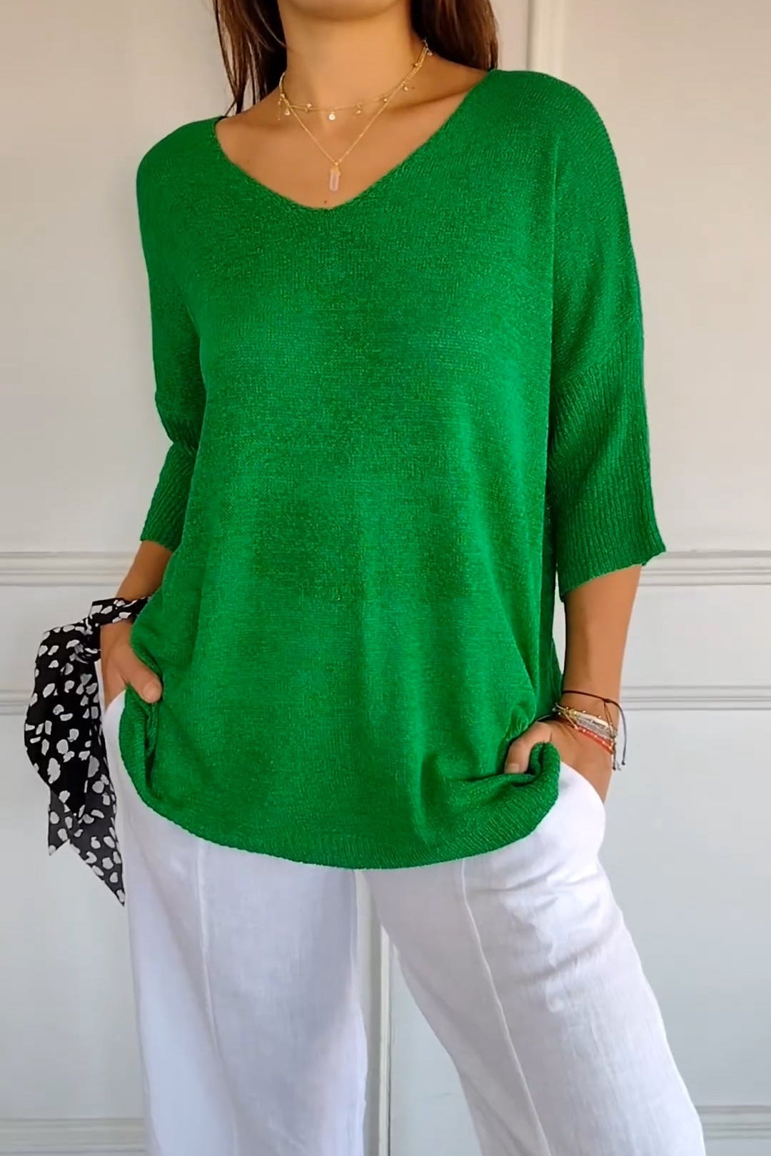 Lumikeuze™ | Effen kleur gebreide top met V-hals